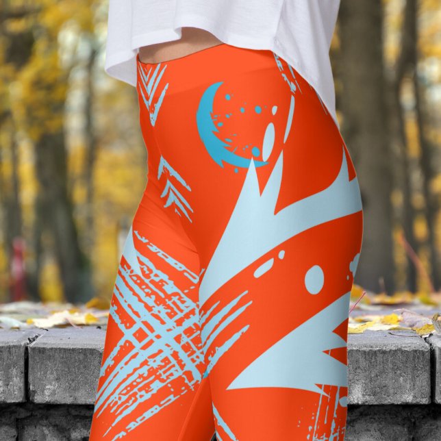 Bold Orange Dragon Slash Pattern Leggings (Dragon Slash on Coquelicot Orange Leggings)