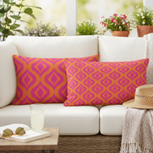 Bold Orange Hot Pink Summer Ikat Ogee Art Muster