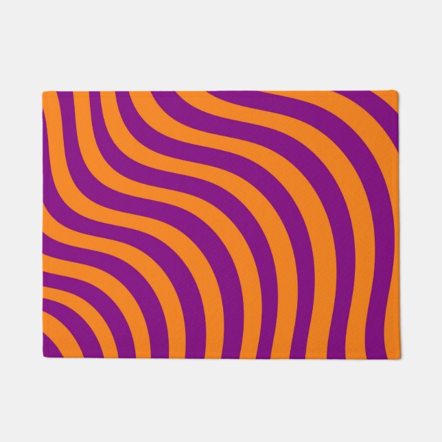 Bold Orange Lila Zebra Stripe Modern Entryway Fußmatte (Vorderseite)
