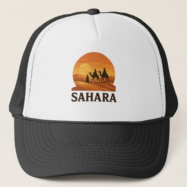 Bold Orange Retro Vector Sahara Sunset Camel Truckerkappe (Vorderseite)