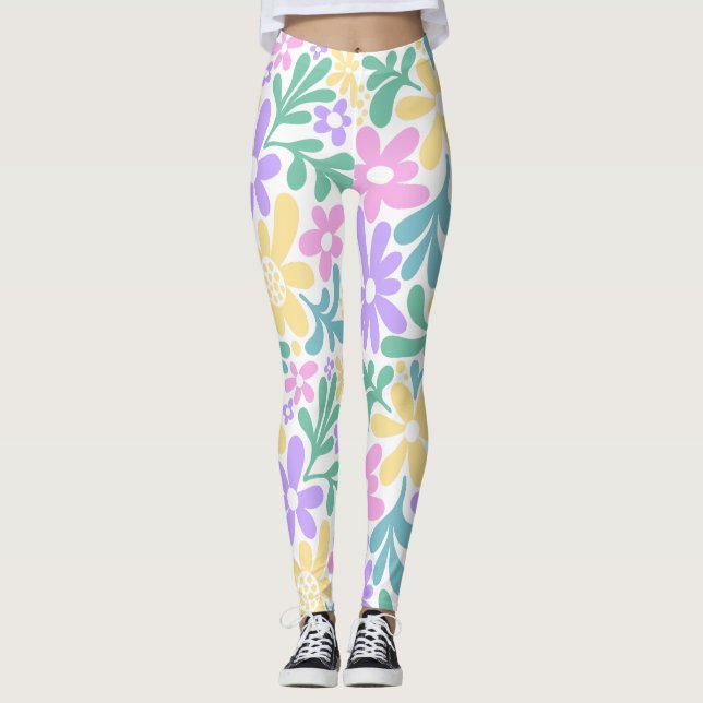 Bold Pastel Retro Floral Leggings (Vorderseite)