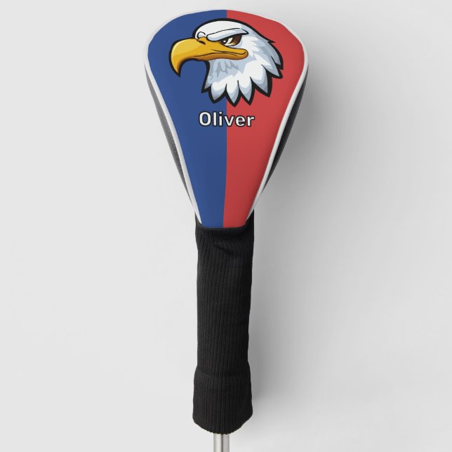 Bold Patriotic Cartoon Eagle Personalisiert Golf Headcover (Vorderseite)
