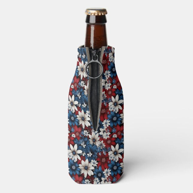 Bold Patriotic Floral Pattern Flaschenkühler (Flasche Rückseite)