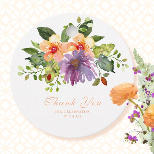 Bold Peach Lila Romantic Floral Vielen Dank Geschenkanhänger (Von Creator hochgeladen)