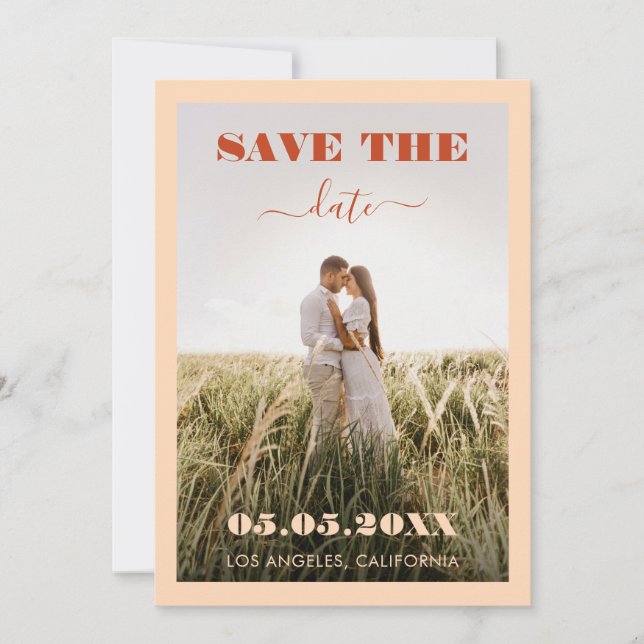 Bold Peach & Terracotta 2 Foto Einfache Hochzeit Save The Date (Vorderseite)