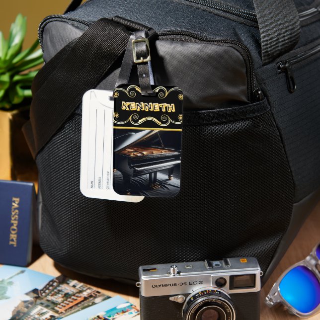Bold Piano Art on Stylish Black Gepäckanhänger (Vorderseite & Rückseite)