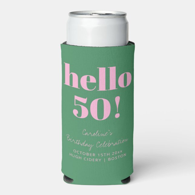 Bold Pink and Green Modern 50th Birthday Custom Selters Dosenkühler (Seltzer Vorderseite)