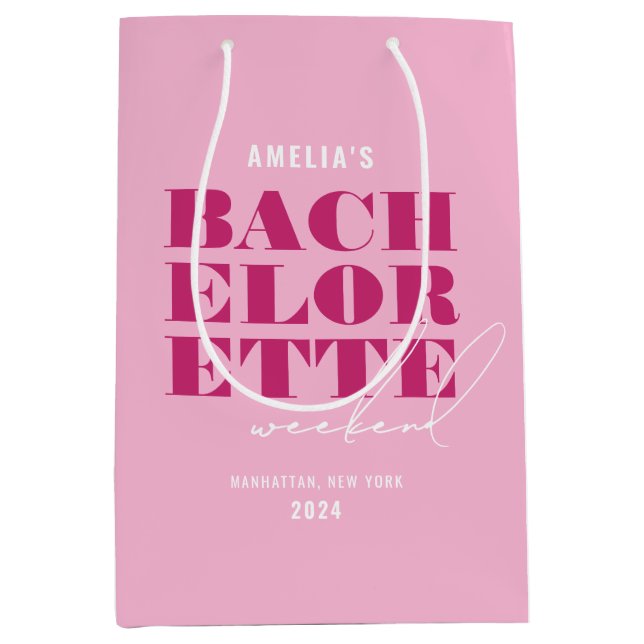 Bold Pink Bachelorette Weekend Mittlere Geschenktüte (Vorderseite)