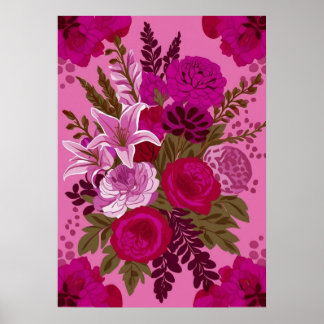 Bold Pink Floral Bouquet Ar Poster