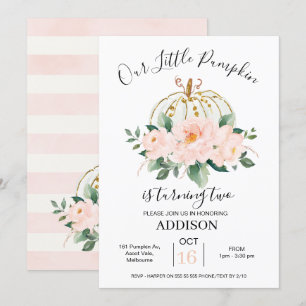 Bold Pink Gold Floral Pumpkin Geburtstag Einladung