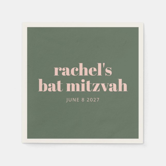 Bold Pink Green Personalisiert Bat Mitzvah Name Serviette (Vorderseite)