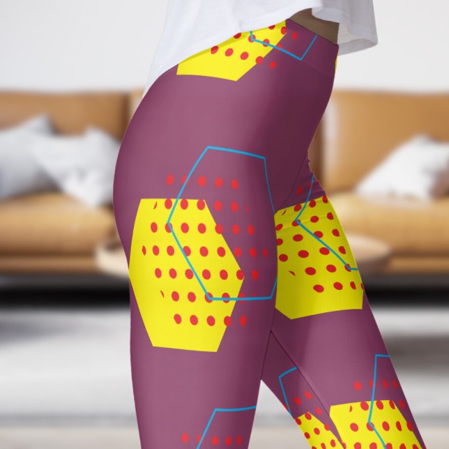 Bold Pink Honey Harvest Pattern Leggings (Honey Harvest on Hot Pink )