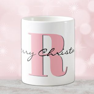 Bold Pink Initial & Merry Christmas 11oz Classic Kaffeetasse