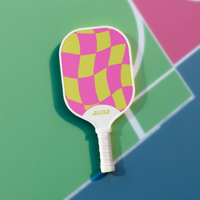 Bold Pink Lime Green Groovy Pickleball Schläger (Von Creator hochgeladen)