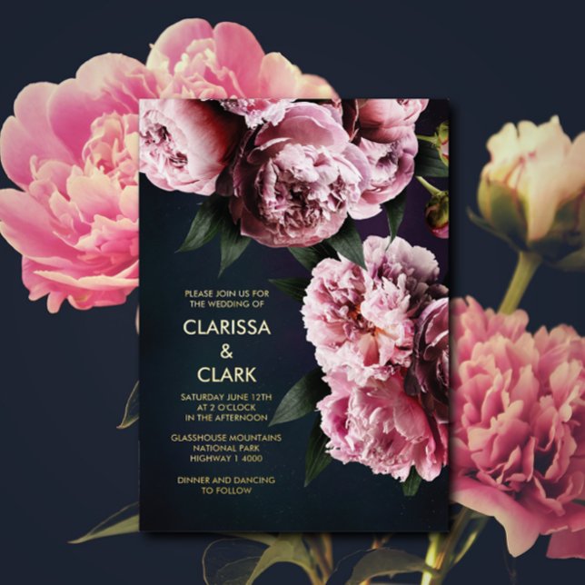 Bold Pink Moody Peony Blume Chic Wedding Folieneinladung (Von Creator hochgeladen)