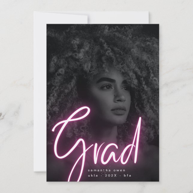 Bold Pink Neon Grad Moderne Foto University Ankündigung (Vorderseite)
