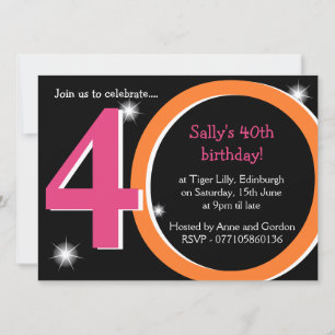Bold Pink & Orange 40. Geburtstag Party Einladung