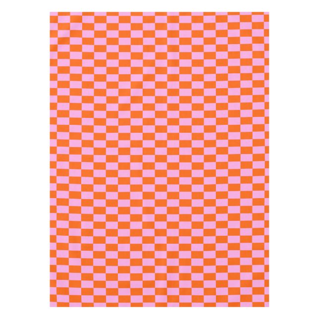 Bold Pink Orange Modern Geometric Check Pattern Tischdecke (Vorderseite)