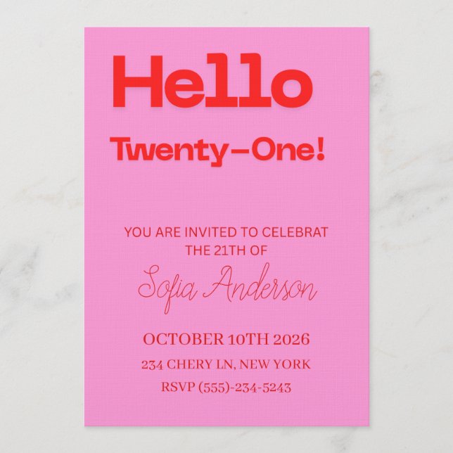 Bold Pink Red 21st Birthday Invite Einladung (Vorderseite)