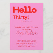 Bold Pink Red 30th Birthday Invite