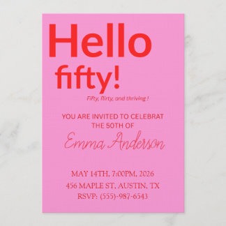 Bold Pink Red 50th Birthday Invite Einladung
