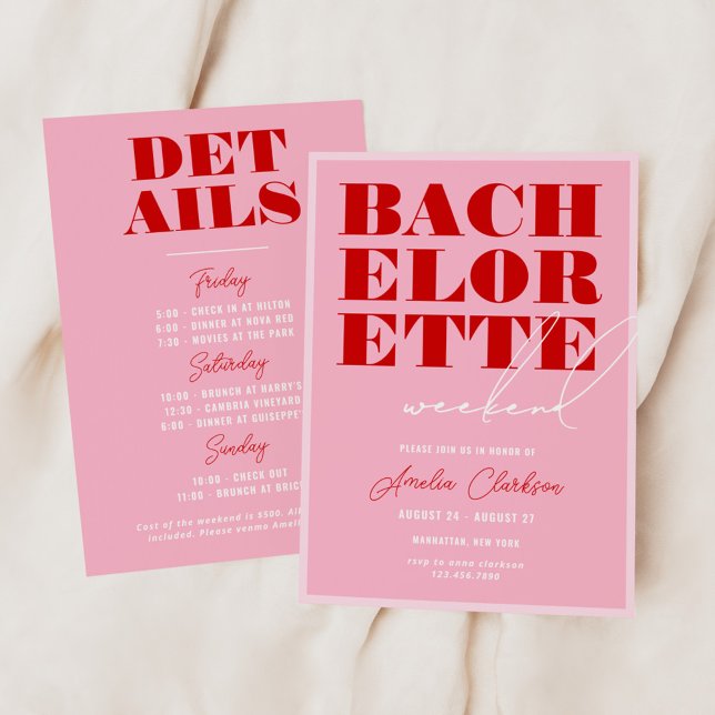 Bold Pink & Red Bachelorette Weekend Einladung (Von Creator hochgeladen)