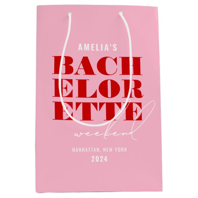 Bold Pink & Red Bachelorette Weekend Mittlere Geschenktüte (Vorderseite)