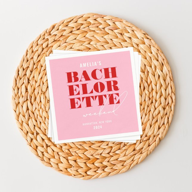 Bold Pink & Red Bachelorette Weekend Serviette (Von Creator hochgeladen)