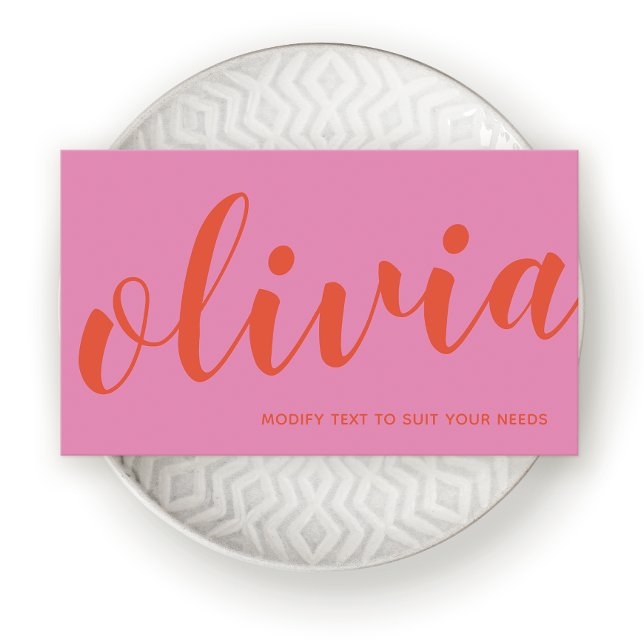 Bold Pink Red Handwriting Script Calligraphy Visitenkarte (Von Creator hochgeladen)