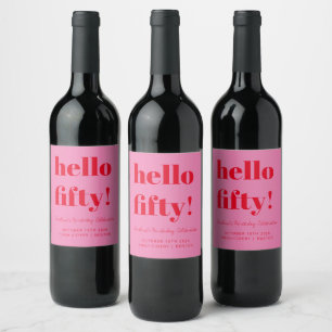Bold Pink Red Modern 50. Geburtstag Custom Weinetikett