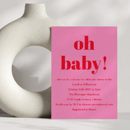 Bold Pink Red Modern Fun Simple Baby Shower Einladung
