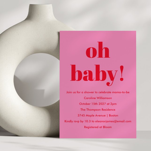 Bold Pink Red Modern Fun Simple Baby Shower Einladung (Von Creator hochgeladen)