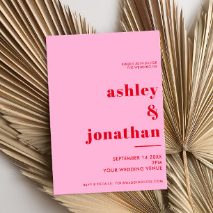 Bold Pink Red Typografy Modern Wedding Einladung