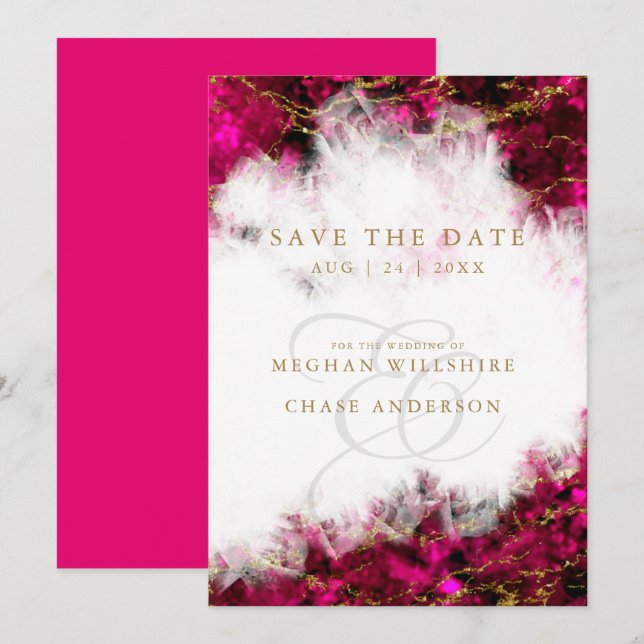 Bold Pink Tourmaline und Crystal Save the Date Einladung (Vorne/Hinten)