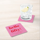 Bold Pink und Red Modern 50. Geburtstag Custom Rechteckiger Pappuntersetzer<br><div class="desc">Fett rosa und rot Moderne 50. Geburtstag Custom Square Paper Untersetzer</div>