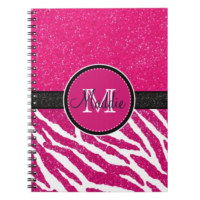 BOLD PINK ZEBRA STREIFEN NAME PINK GLITZER NOTIZBLOCK (Vorderseite)