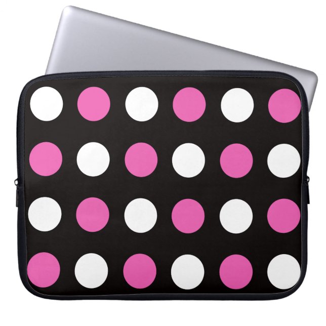 Bold Polka Dots Black Pink White Laptopschutzhülle (Vorderseite)