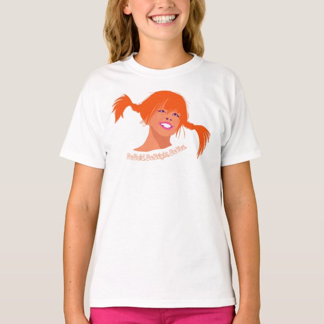 Bold Ponytail Pop Art Kids T-Shirt – Fun, Bright  (Vorderseite)