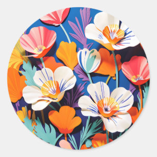 Bold Pop Art California Poppies Runder Aufkleber