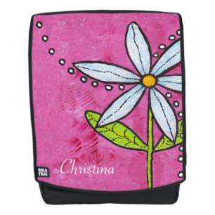 Bold Pop Art White Daisy on Vibranly Pink Rucksack