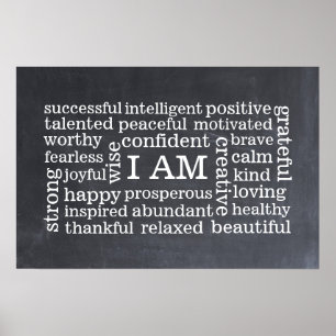 Bold Positive Thinking I AM Affirmations Poster
