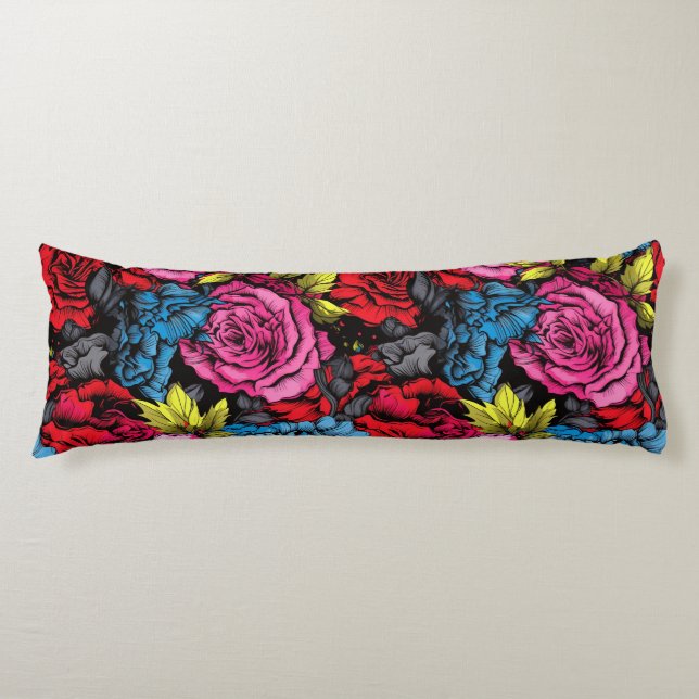 Bold Punk Blooms Floral Body Pillow Seitenschläferkissen (Vorderseite)