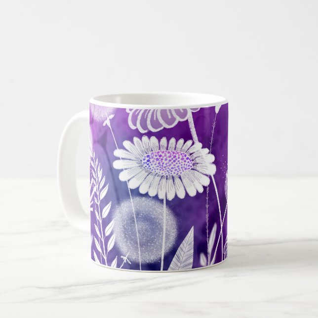 Bold Purple and Violet Wild Flower Art Kaffeetasse (Vorderseite Links)