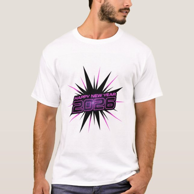 Bold Purple & Black 2026 New Year Party AppT-Shirt T-Shirt (Vorderseite)