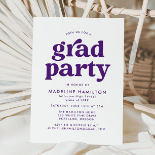 Bold Purple Typography Graduation Party Einladung