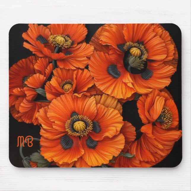 Bold Radiant Beauty Orange Poppy Floral Art Mousepad (Vorne)