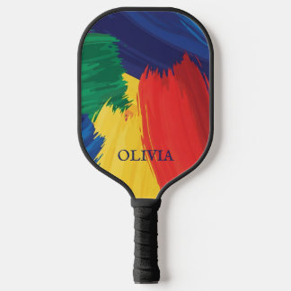 Bold Rainbow Brush Strokes Pickleball Schläger