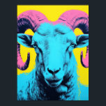 Bold Ram: Neon Pop Art Poster<br><div class="desc">Dieses beeindruckende ram-Portrait verbindet Neontöne und Pop-Kunstästhetik zu einem faszinierenden Kernstück. Mit seiner leuchtend blauen,  rosa und gelben Palette strahlt dieses Kunstwerk Zuversicht und moderne Eleganz aus. Ideal für diejenigen,  die eine einzigartige,  von Tieren inspiriert Dekoration mit einer zeitgenössischen Drehung Liebe.</div>