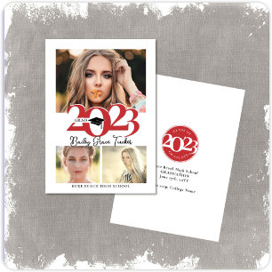 Bold Red 2023 GRAD Cap 3-Foto Collage Abschluss Ankündigung