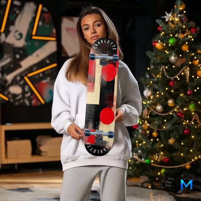 Bold Red and Black Minimalistisch Geometric Modern Skateboard (Von Creator hochgeladen)